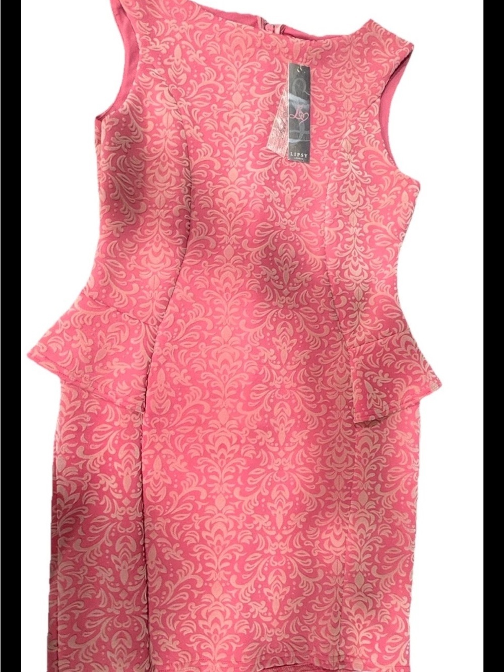 Lipsy London coral flocked Peplum Sheath Dress